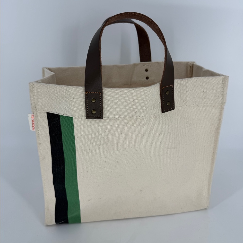 CB Station Canvas Cream Tote With Green/Black Stripe